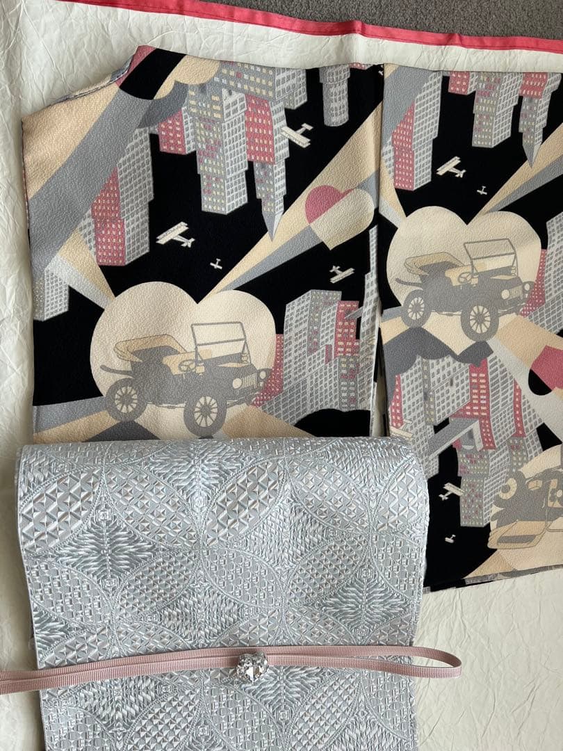 ふりふ 紫織庵コラボ　着物　「あいらぶニューヨーク」　正絹 大正友禅