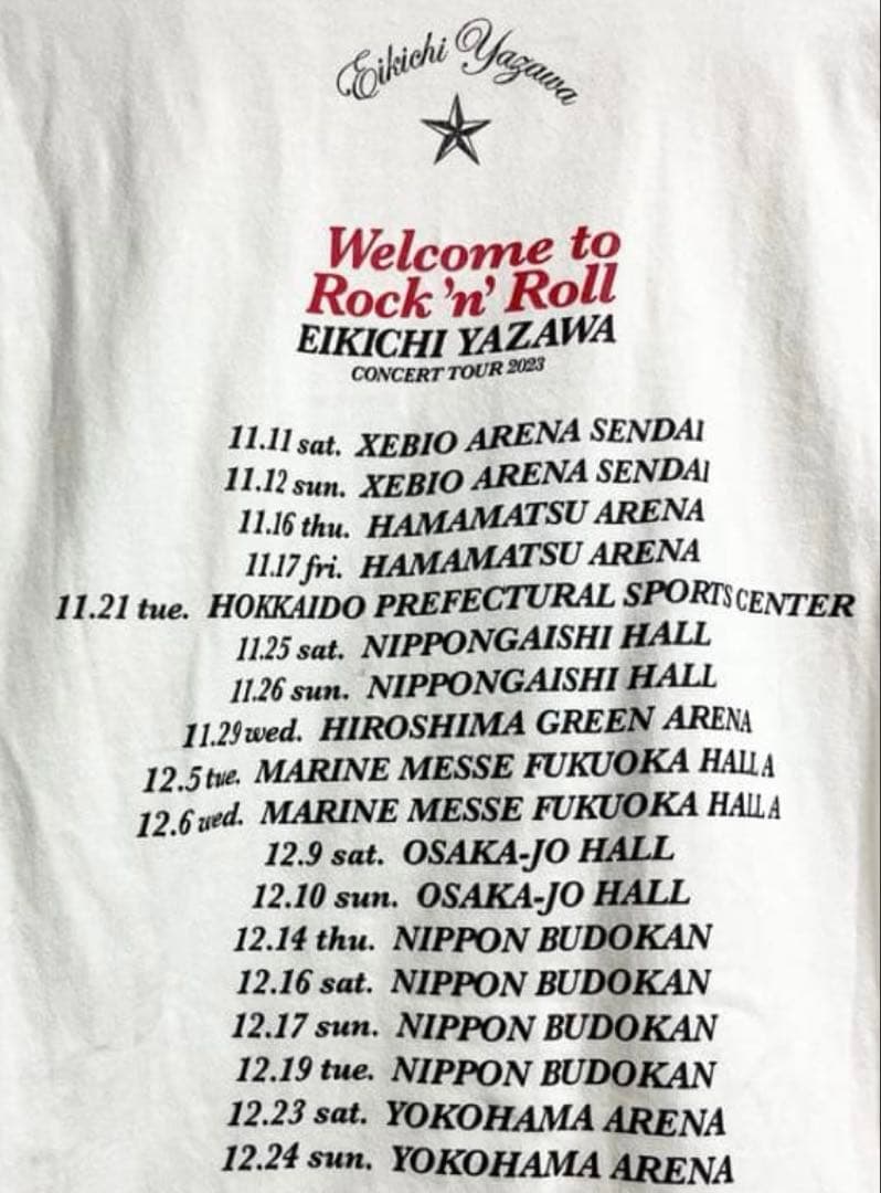 矢沢永吉　2023 タオル×2 Tシャツ　銀テープ1本　会場座席特典ピンバッジ