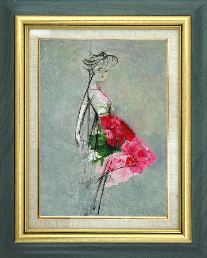 油絵 菅家令子 絵 絵画 インテリア 額付(黒) F4-071512 人物 女性