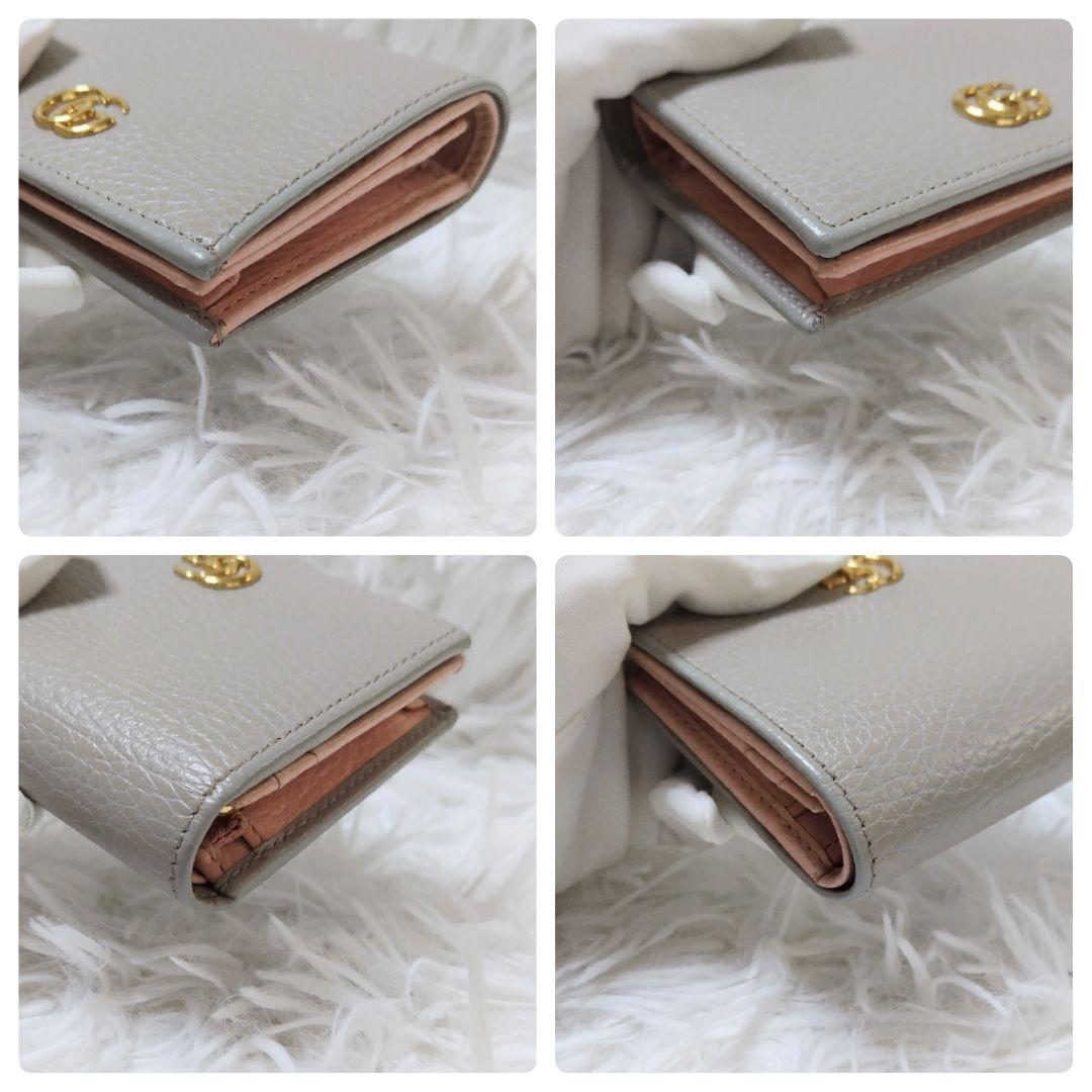レア美品✨グッチ◇バイカラー二つ折り財布　マーモントGGシボ革ペールグレーピンク