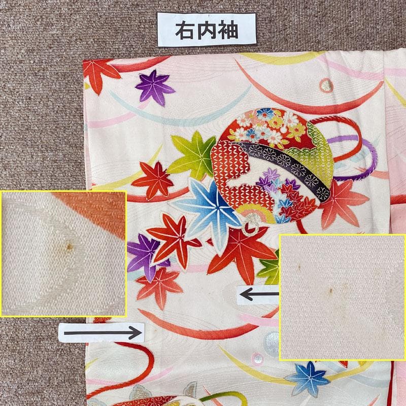 505ag82◎七五三 三歳 女の子 セミアンティーク着物のみ 駒鈴芝◎美品