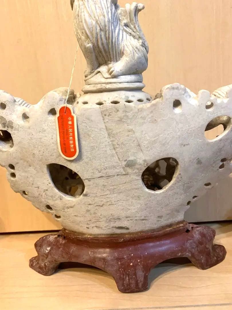 『中国』天然石 青田石 骨董彫刻 アンティーク 獅子鈕蓋爐 香炉 置物（1）