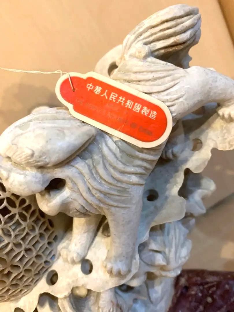 『中国』天然石 青田石 骨董彫刻 アンティーク 獅子鈕蓋爐 香炉 置物（1）