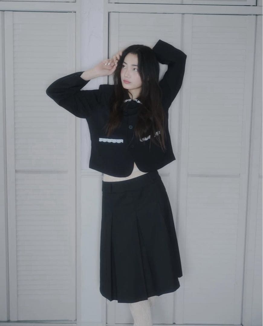 smyeon ミディボックスプリーツスカート