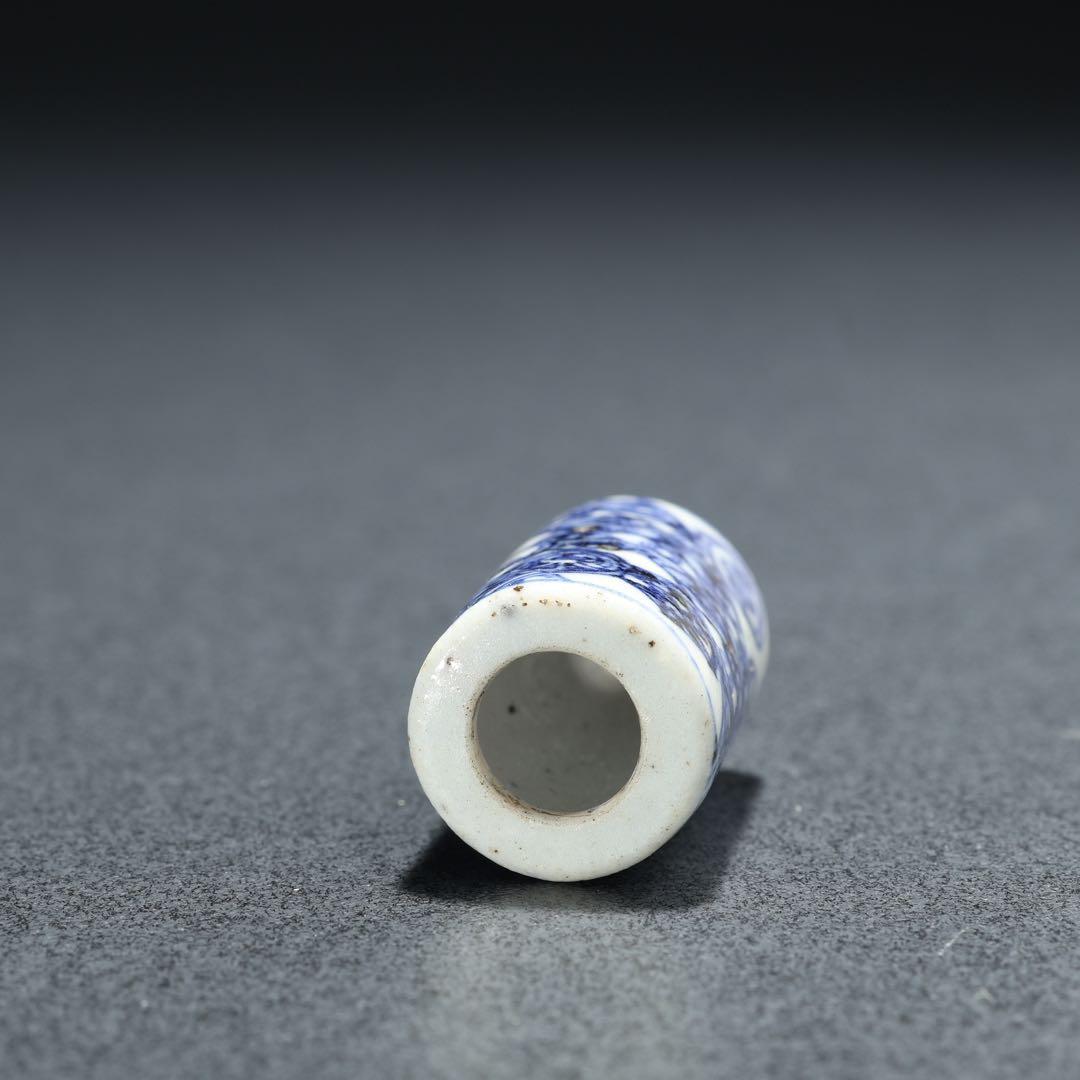 緒締玉　管玉形　染付家紋尽くし　陶磁器　骨董　R1432