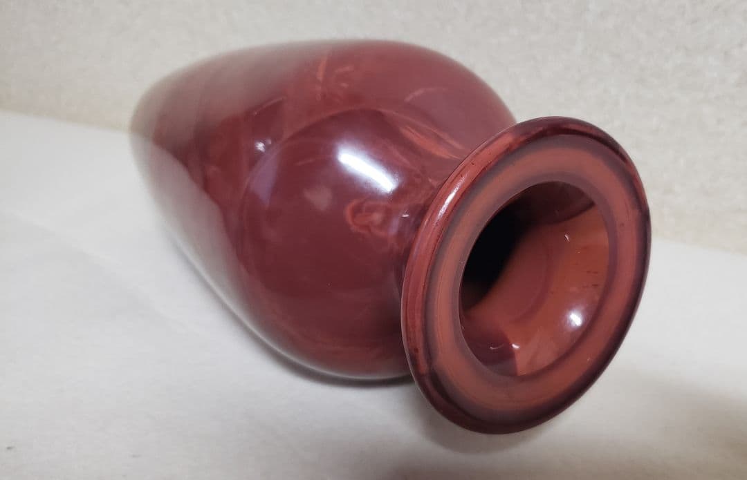 中国 乾隆硝子 朱色 赤色 花瓶 ガラス