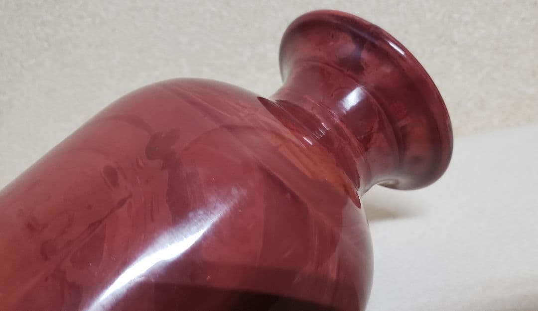 中国 乾隆硝子 朱色 赤色 花瓶 ガラス