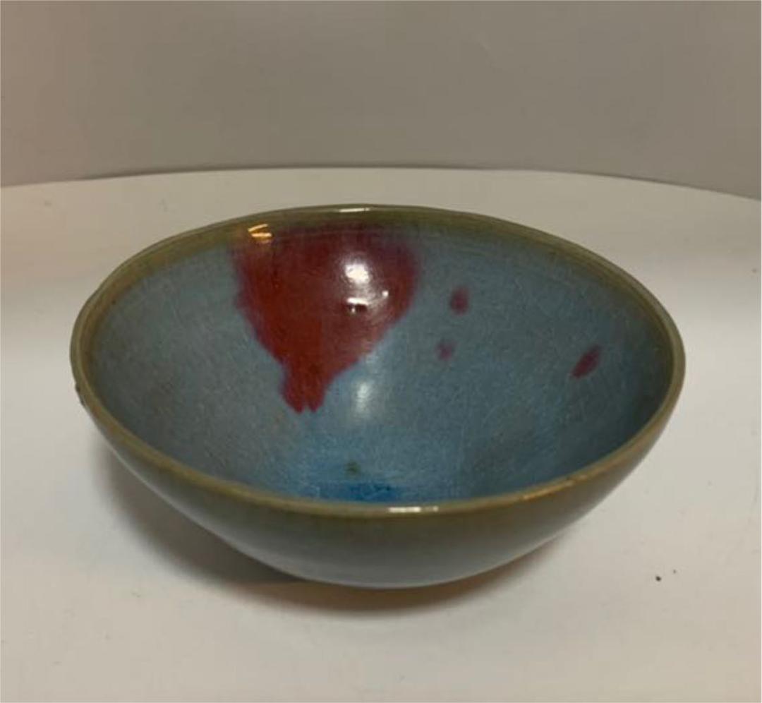 【希少品】中国古美術　宋時代　澱青釉紅斑茶碗　鈞窯宋時代　共箱　XG1-22