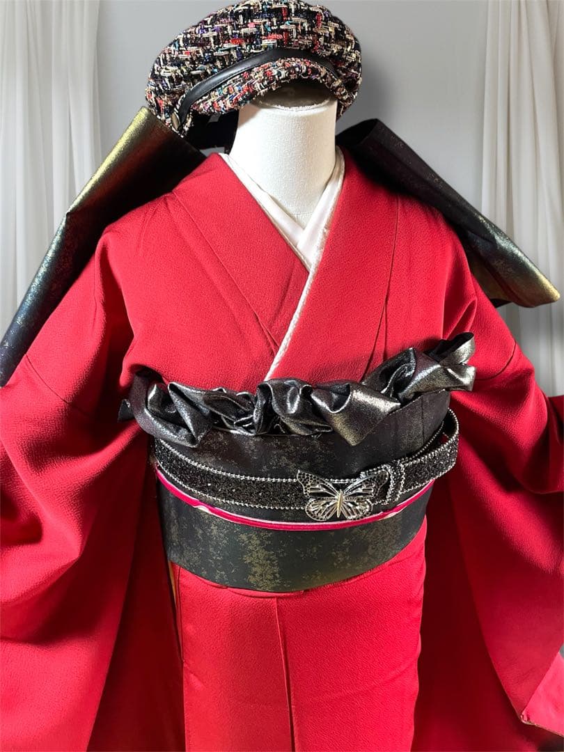 振袖 山本寛斎 赤 暈し フルセット 成人式