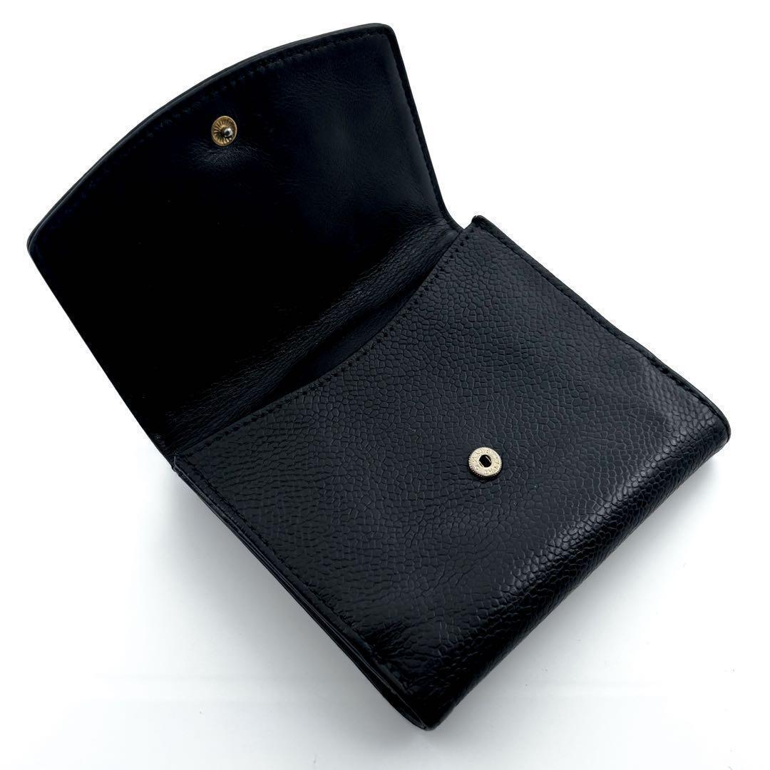 【極美品✨】シャネル 財布 ココステッチ キャビアスキン Wホック 二つ折 黒