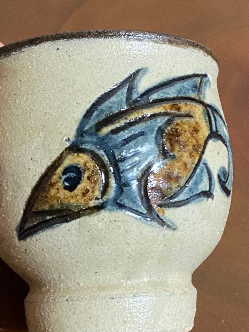 沖縄　金城次郎　壺屋焼　人間国宝　魚文湯呑　大きめコップ