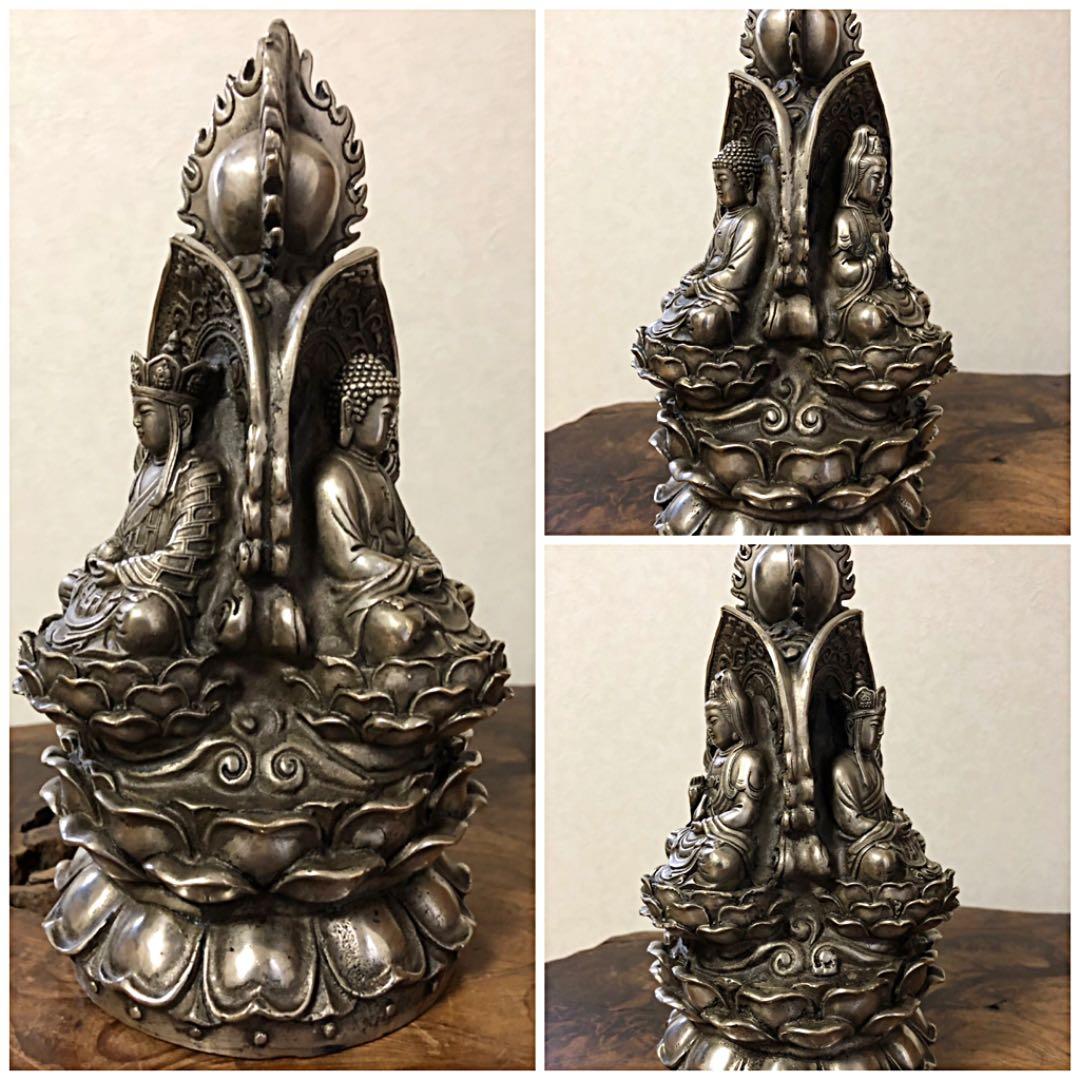 中国美術 乾隆年製 時代 白銅 三尊仏 仏像 如来 菩薩 明王
