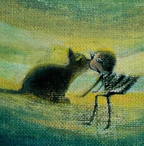 油絵 菅家令子 絵 絵画インテリア F3-031119 祈り 可愛い子猫と女の子