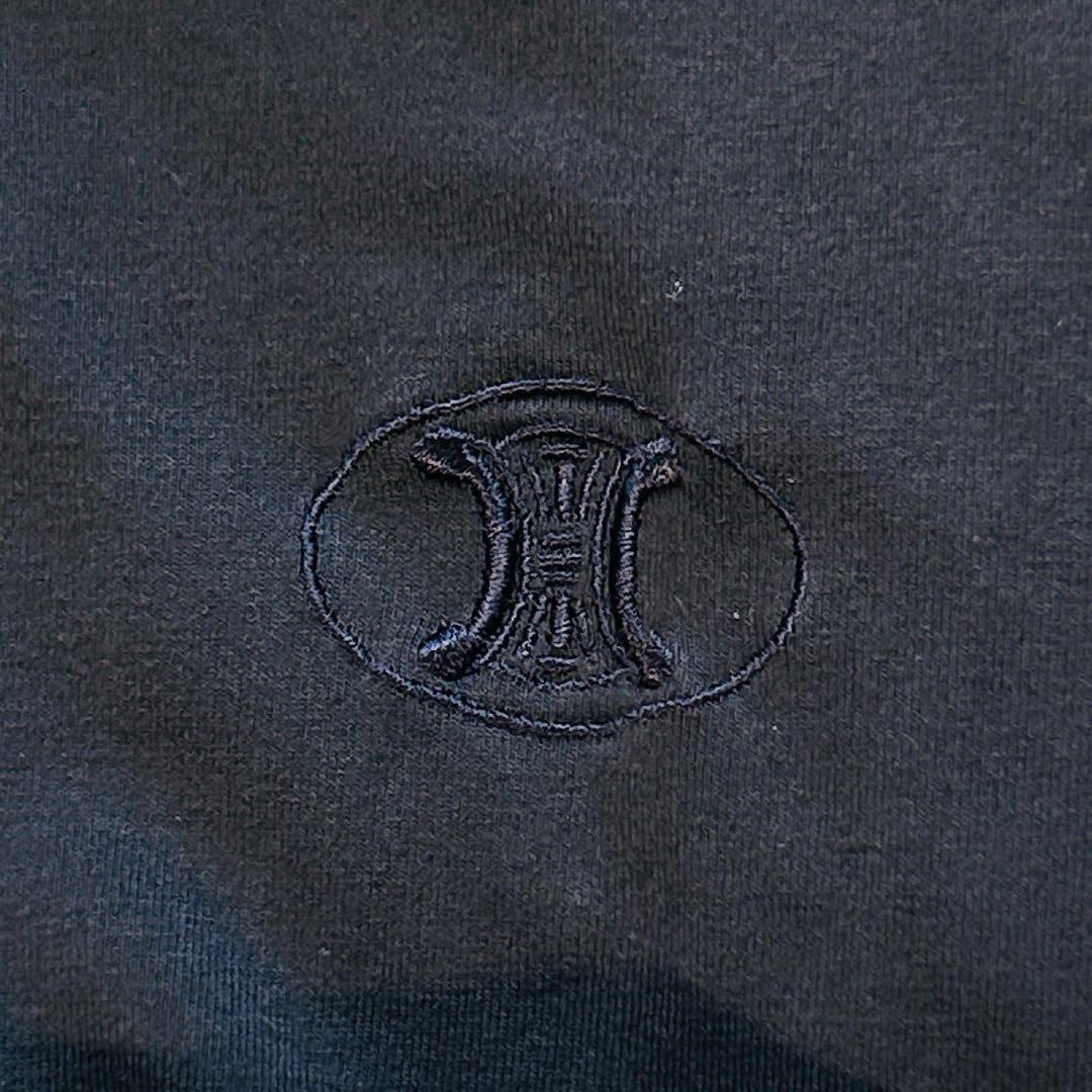 美品 セリーヌ ポロシャツ トリオンフ 刺繍 マカダム ロゴ ブラック L