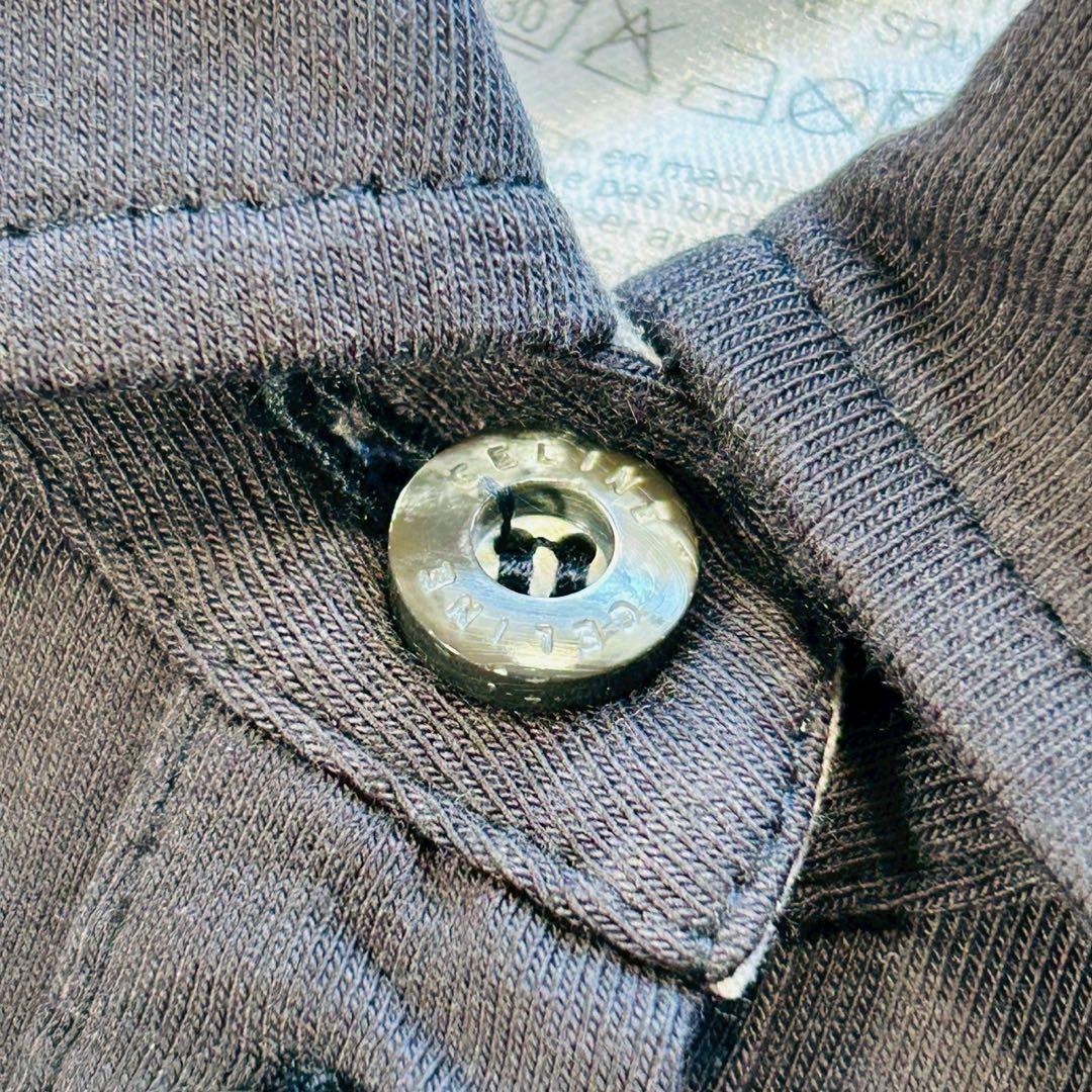 美品 セリーヌ ポロシャツ トリオンフ 刺繍 マカダム ロゴ ブラック L