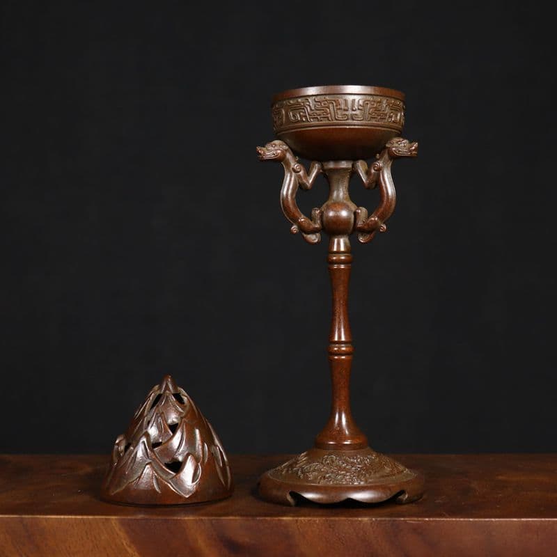 銅製 香炉 龍鳳博山香り炉 檀香炉 茶道具 香道具 装飾品 工芸品 置物