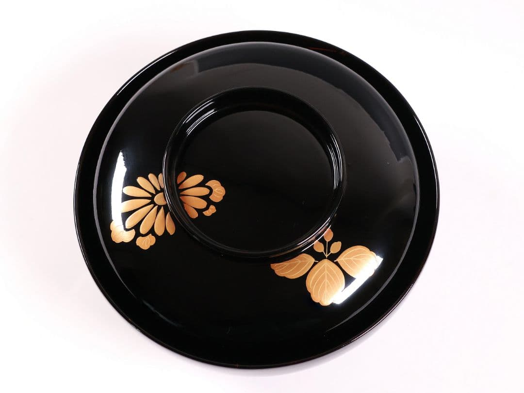 【CM399】天然木漆塗 菊桐鳳凰金蒔絵 黒塗 煮物椀 1客 昭和期 木製漆器