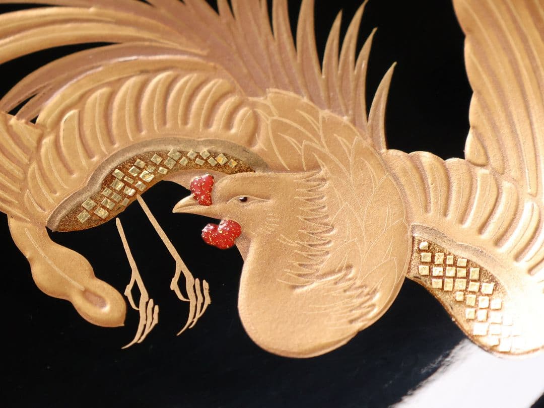 【CM399】天然木漆塗 菊桐鳳凰金蒔絵 黒塗 煮物椀 1客 昭和期 木製漆器