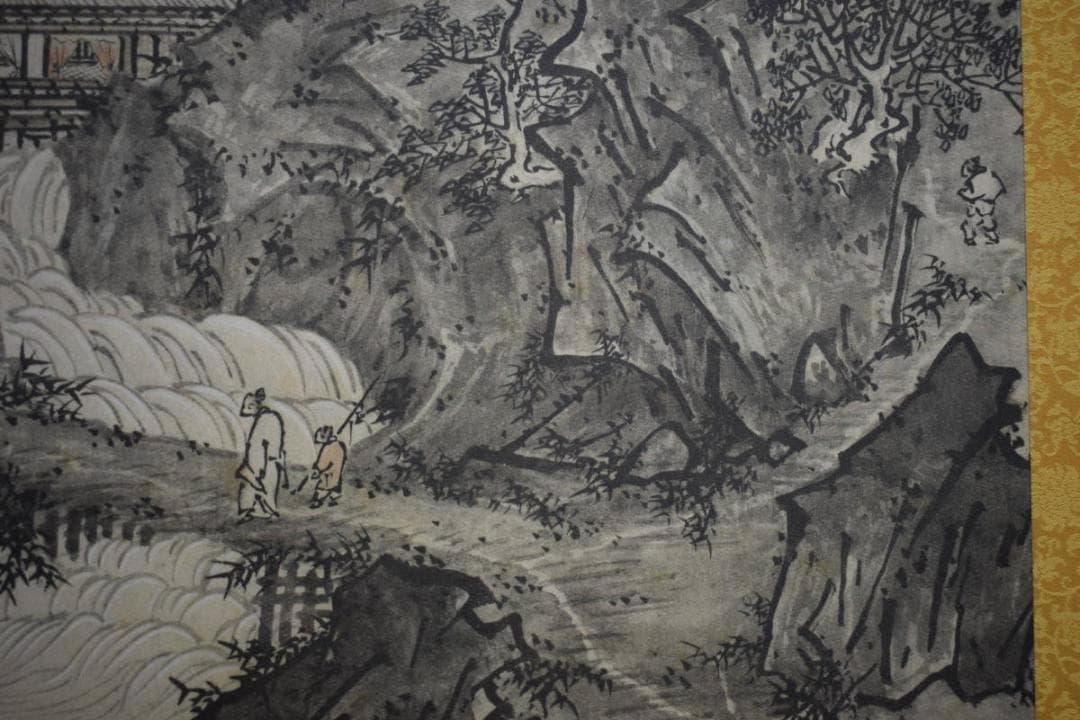 複製/雪村/雪村周継/夏冬山水図/工芸/双幅/布袋屋掛軸HI-329