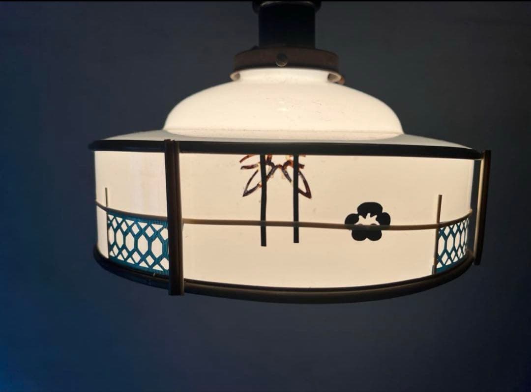 ミルクガラス シェード セルロイド巻 電笠 照明 レトロ 昭和 アンティーク