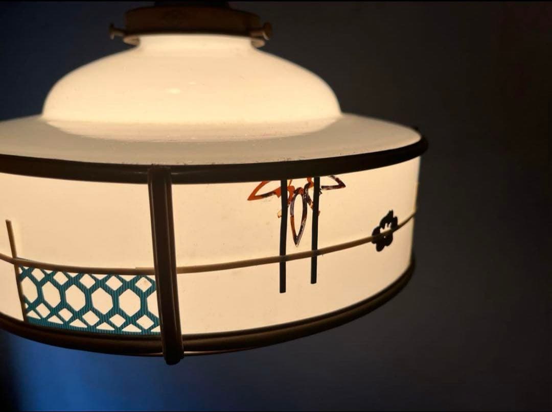 ミルクガラス シェード セルロイド巻 電笠 照明 レトロ 昭和 アンティーク