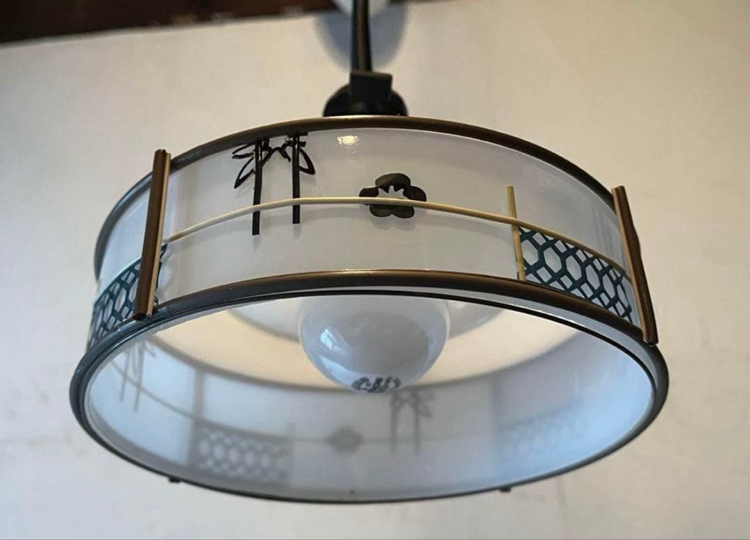 ミルクガラス シェード セルロイド巻 電笠 照明 レトロ 昭和 アンティーク