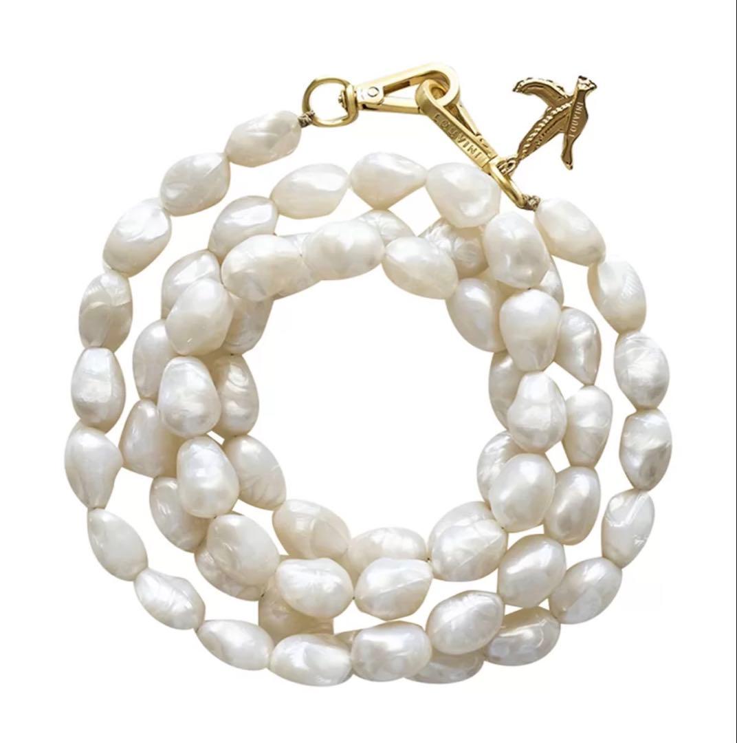 【美品】LOUVINI ルヴィニパリ　スマホチェーン　パール