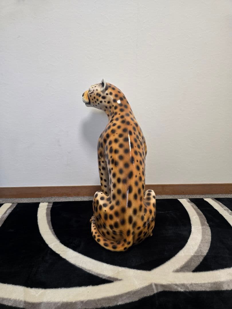 56cm イタリア製 ヒョウ 豹 陶器 レオパード インテリア 置物 犬