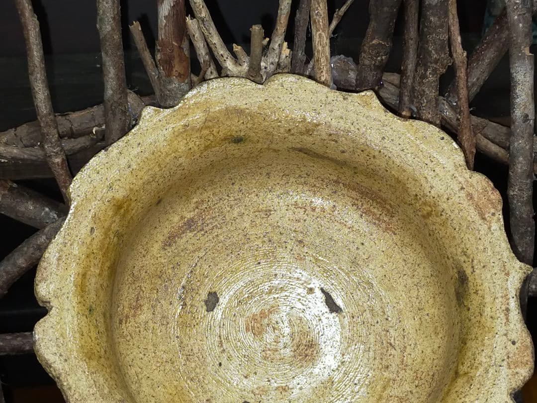 ♥時代　黄瀬戸　鉢　木箱付き　美濃焼　骨董　古玩