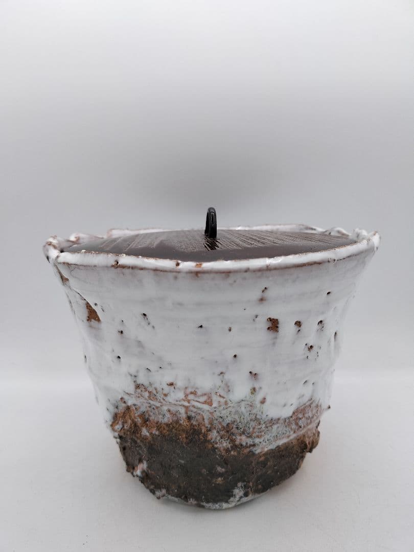 c153 水指　萩焼 塗蓋付 渋谷泥詩 木箱 茶道具 古物