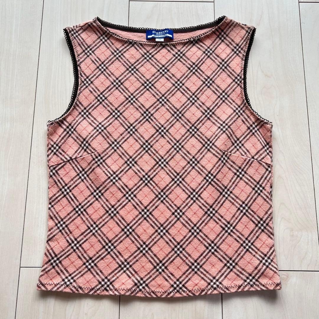 Y2K バーバリーブルーレーベル ノバチェック タンクトップ ヘンプコットン