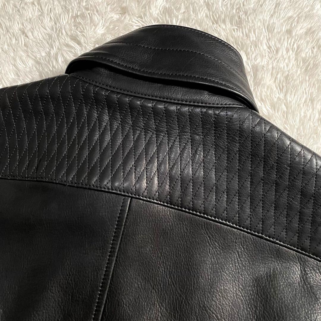 AKM レザージャケット カウハイド ダイヤキルティング スタンドカラー