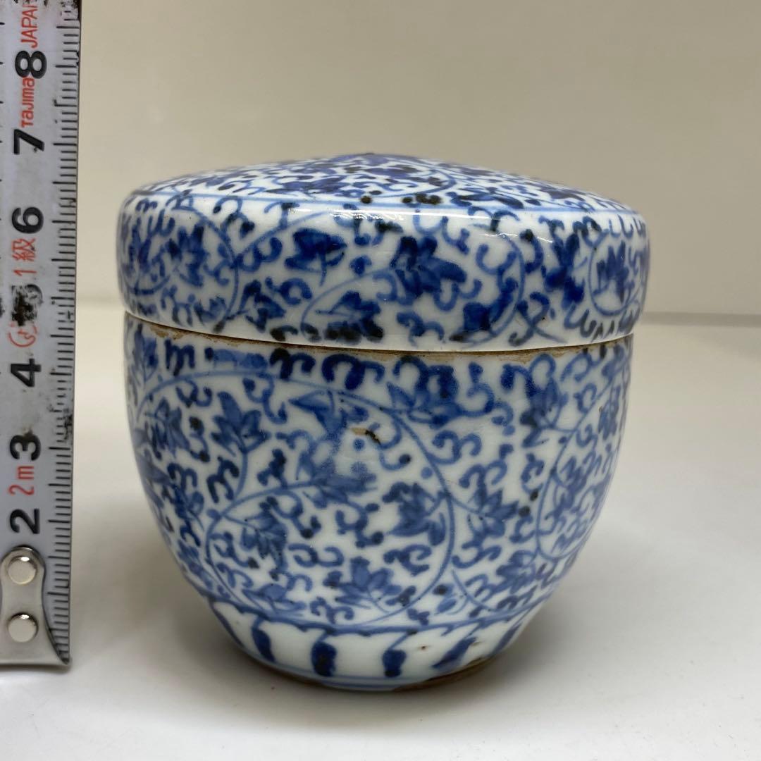 江戸中期　古伊万里　花唐草蓋物　高さ約7㎝ 東Y7-0204☆2Fタカチ