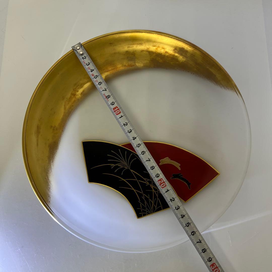 輪島塗　一后造クリスタルガラス蒔絵盛皿　共箱　26.5㎝　東Y7-0716③