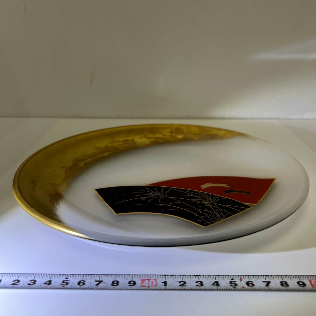 輪島塗　一后造クリスタルガラス蒔絵盛皿　共箱　26.5㎝　東Y7-0716③