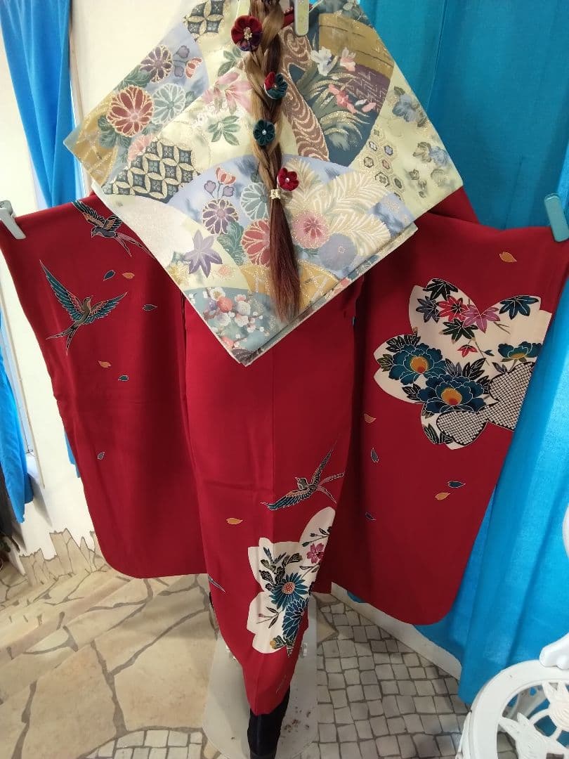 振袖フルセット、正絹紅型振袖、成人式、重ね衿、帯揚げ帯締め、西陣袋帯、襦袢