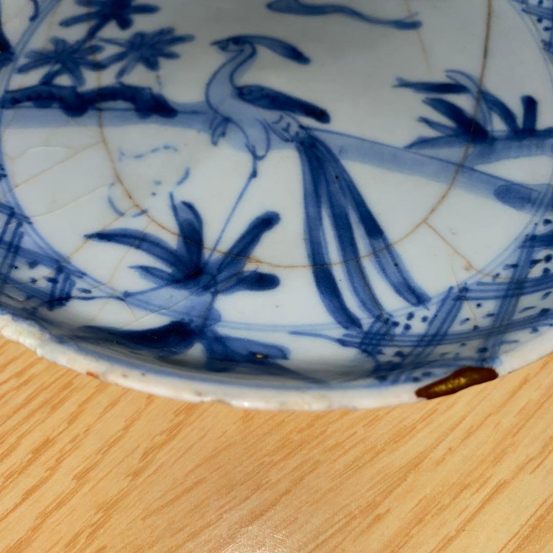 初期伊万里　染付芙蓉草鳥文皿　1620年頃