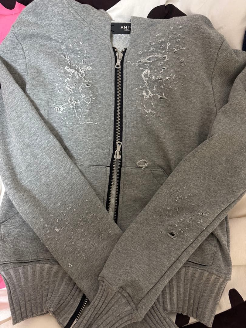 AMIRI ダメージ加工 ジップパーカー グレー