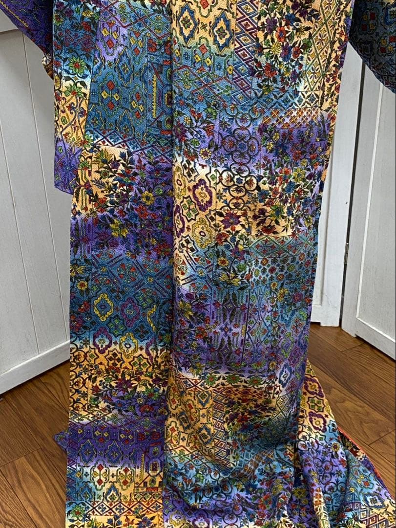 さとぴん様　　　　正絹　袷　更紗　小紋　広衿　オリエンタル　ちりめん