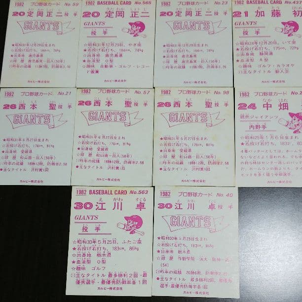カルビー 1982年巨人軍 プロ野球カード