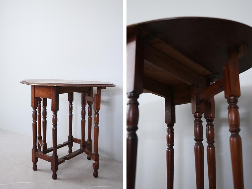 英国アンティーク木製ゲートレッグテーブル/ダイニング机バタフライ(74-79)