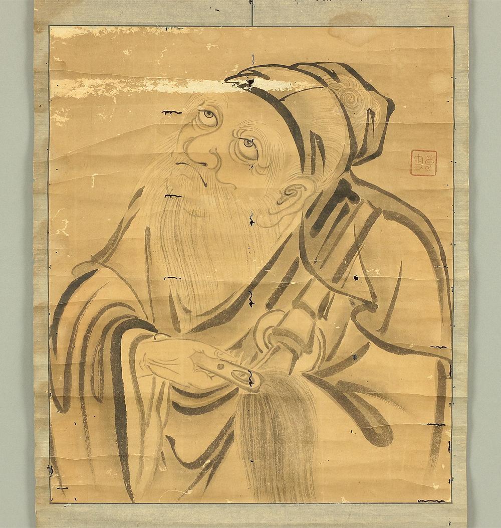 良雪 維摩居士図 人物画 掛軸 肉筆 紙本