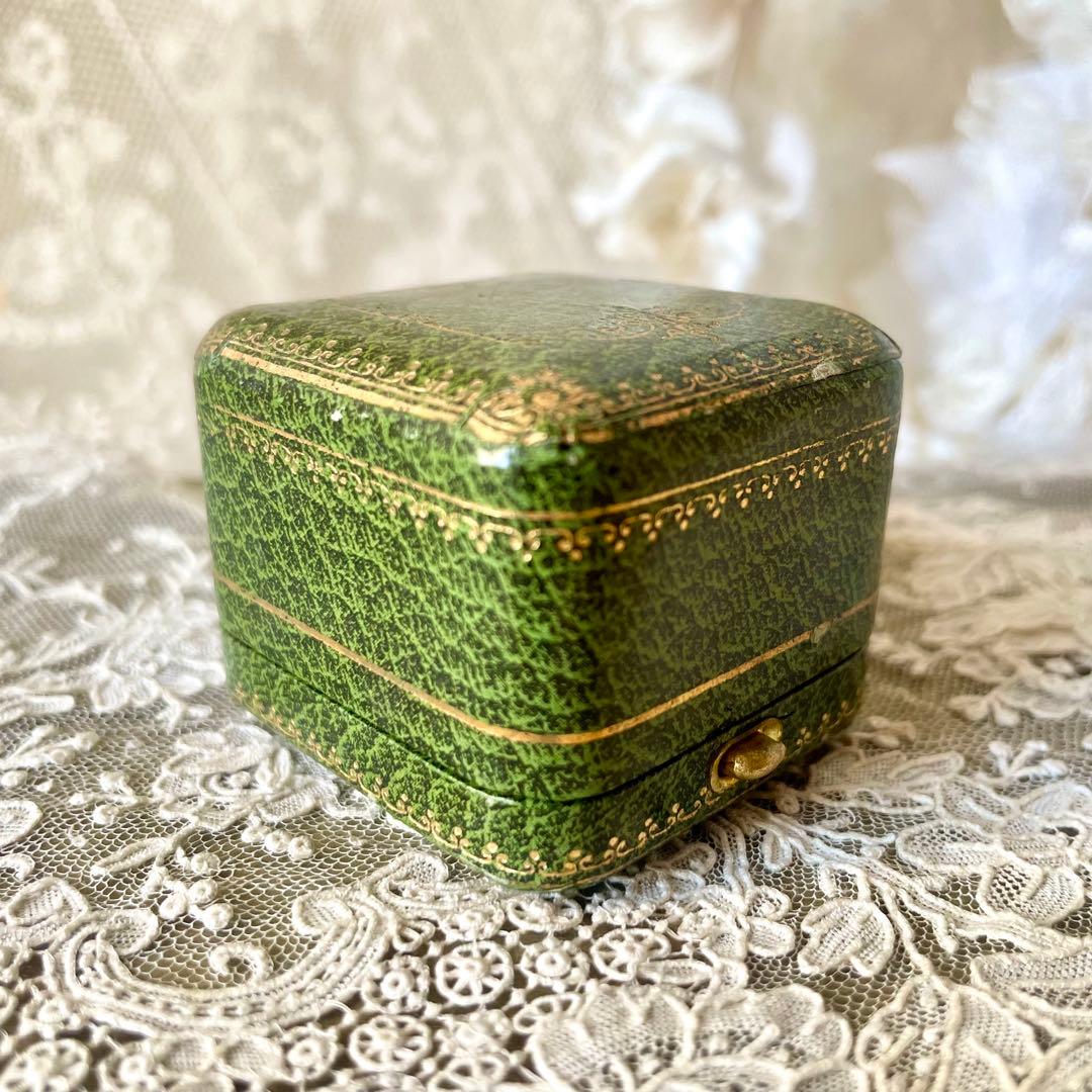 金彩入りジュエリーボックス　リングケース　グリーン緑　フランスアンティーク