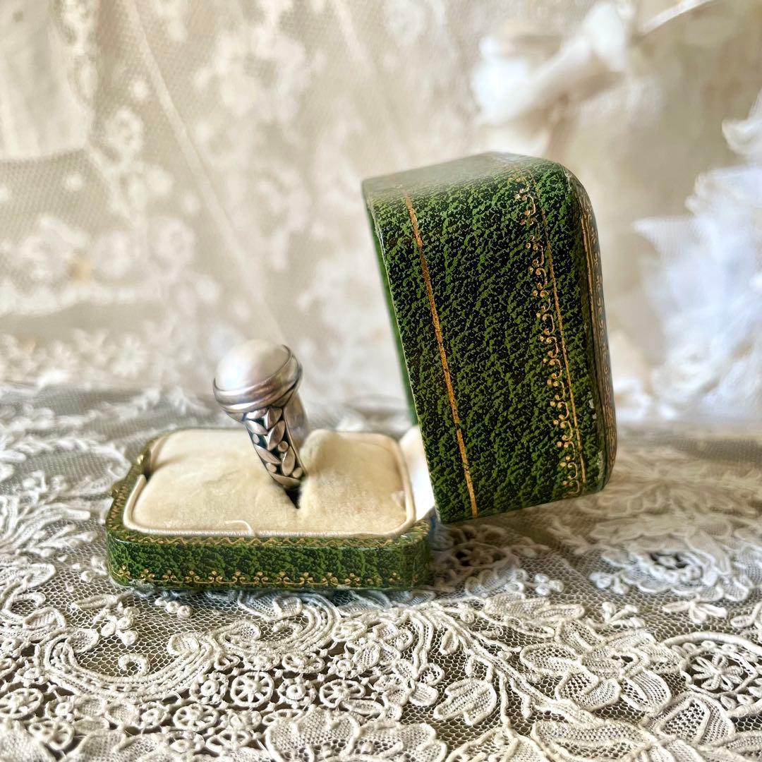 金彩入りジュエリーボックス　リングケース　グリーン緑　フランスアンティーク