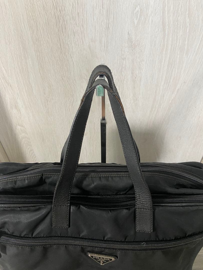 PRADA ビジネスバッグ　三角ロゴプレート　ナイロン　レザー　ブラック
