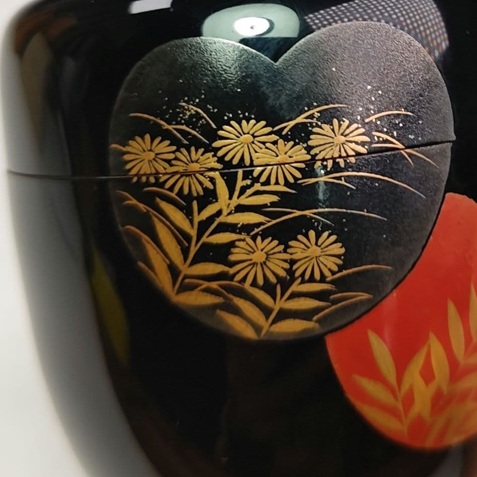 イ615 棗『中村宗伊作』『団扇蒔絵　大棗　共箱』漆塗　茶道具