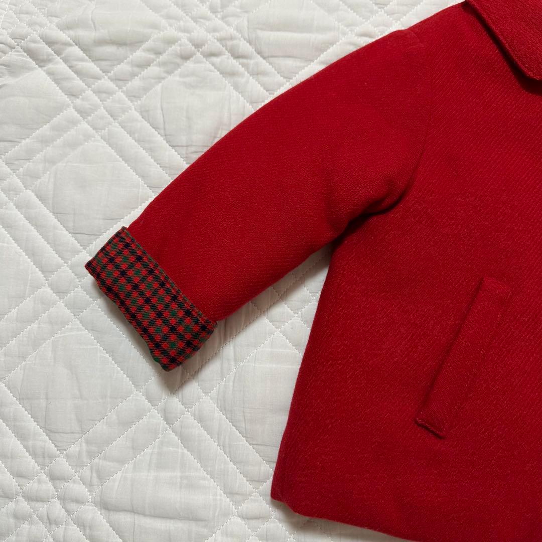 familiar ファミリア ウールコート 赤チェック くるみボタン 80