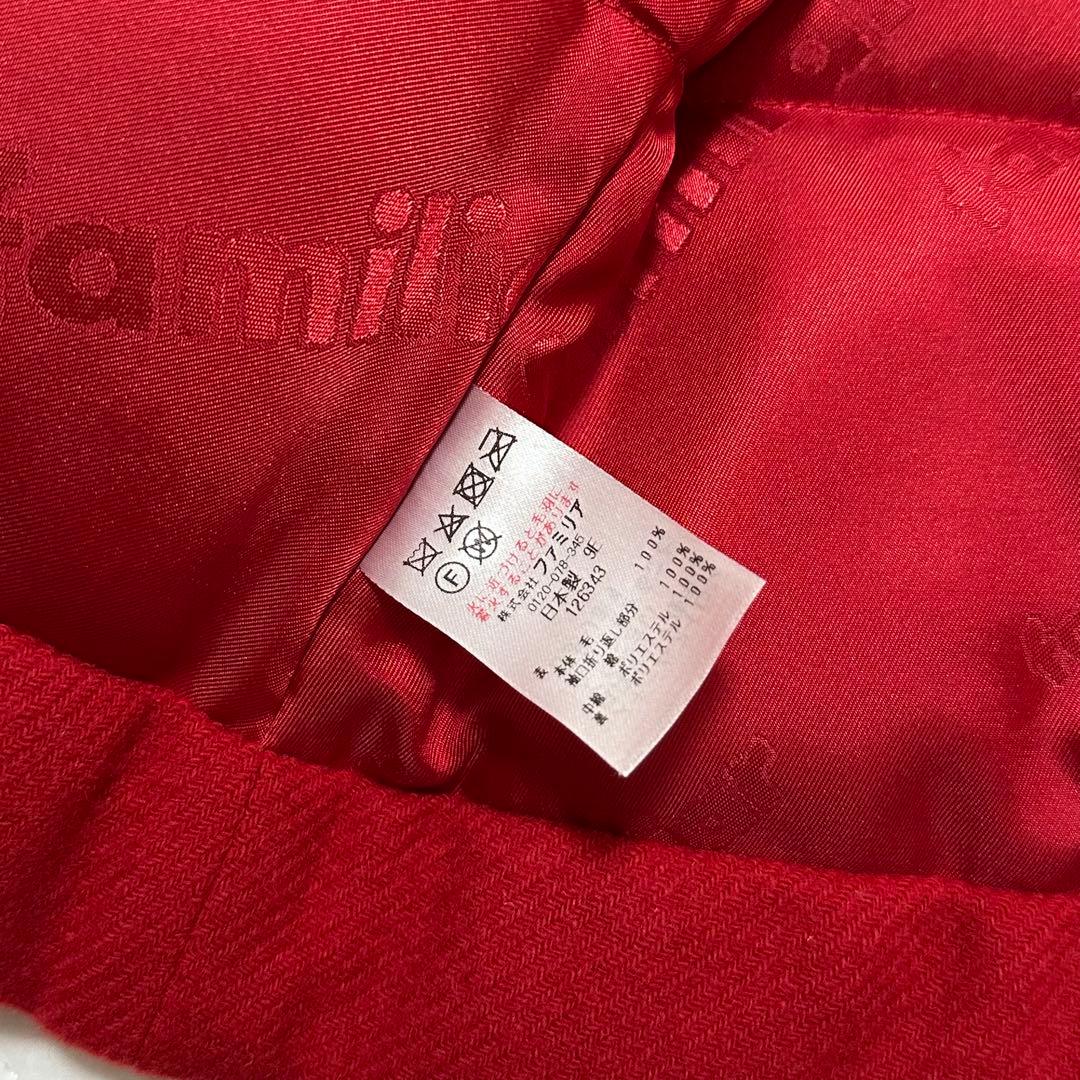 familiar ファミリア ウールコート 赤チェック くるみボタン 80