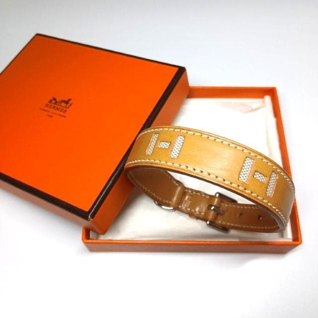 美品 エルメス 首輪 カラー 犬 レザー Hロゴ トワルアッシュ ペット S