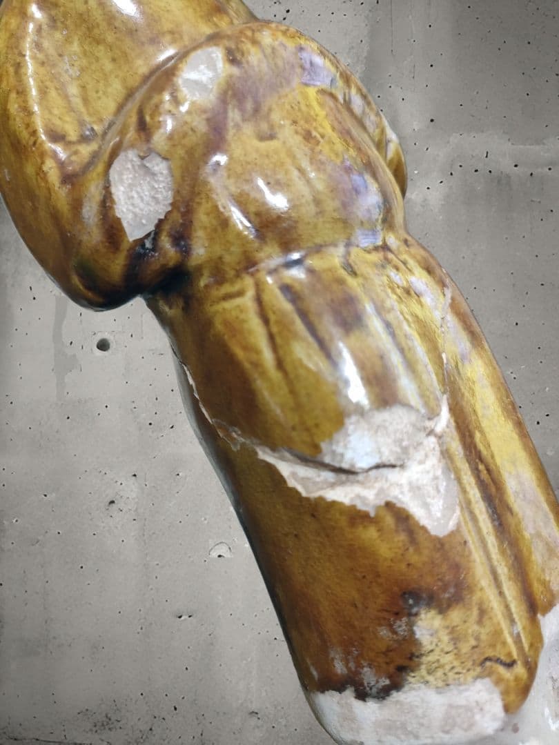 加彩人物俑　唐三彩　中国美術　時代物　骨董アンティーク